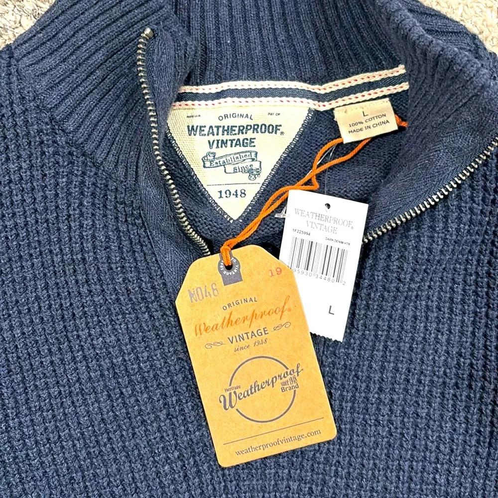 Men’s 1/4 zip down sweater navy blue new with tags size large - Picture 3 of 5